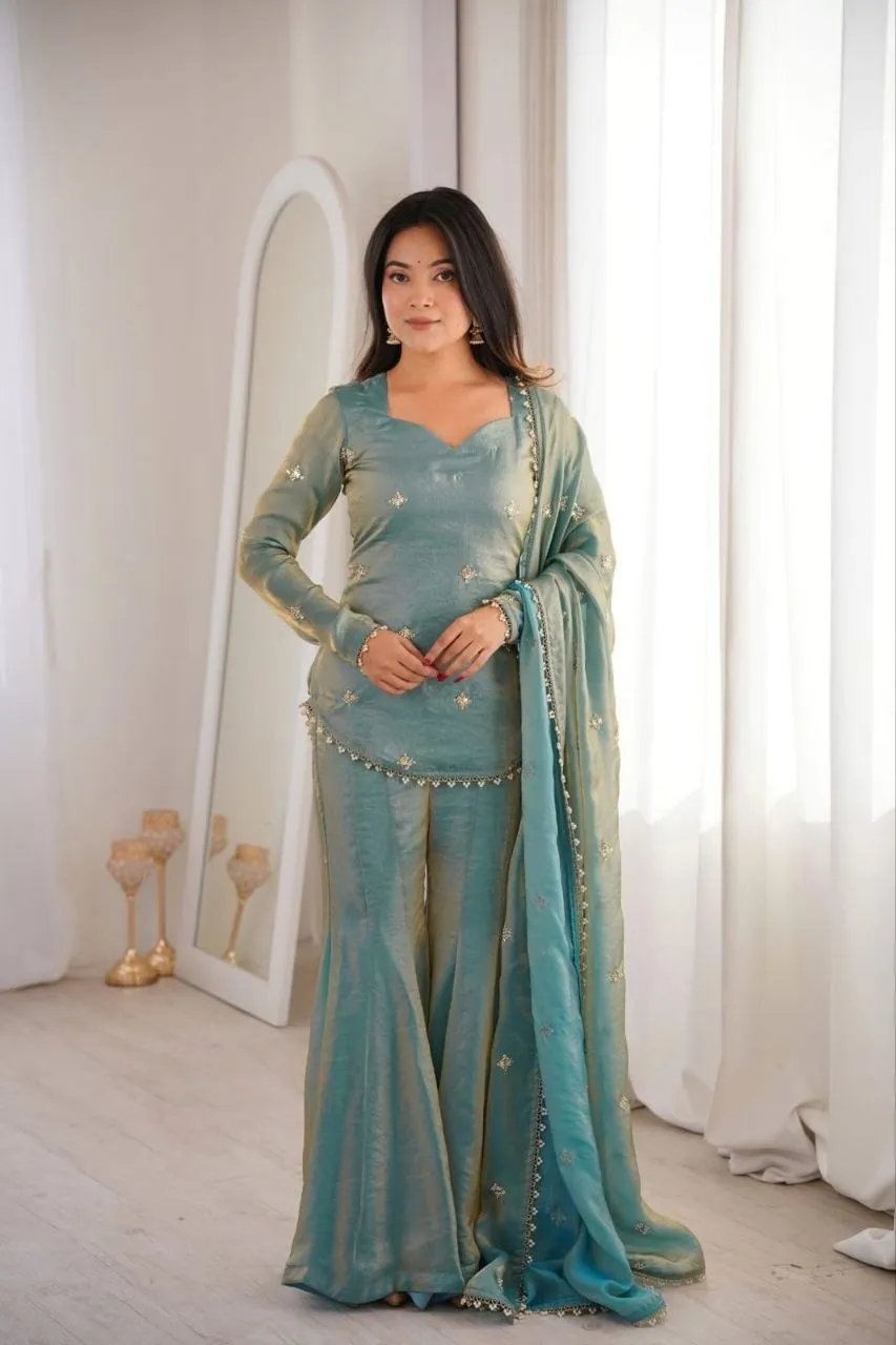 Zarin 19 Fandy Silk Sequence Work Festival Top Gharara Set