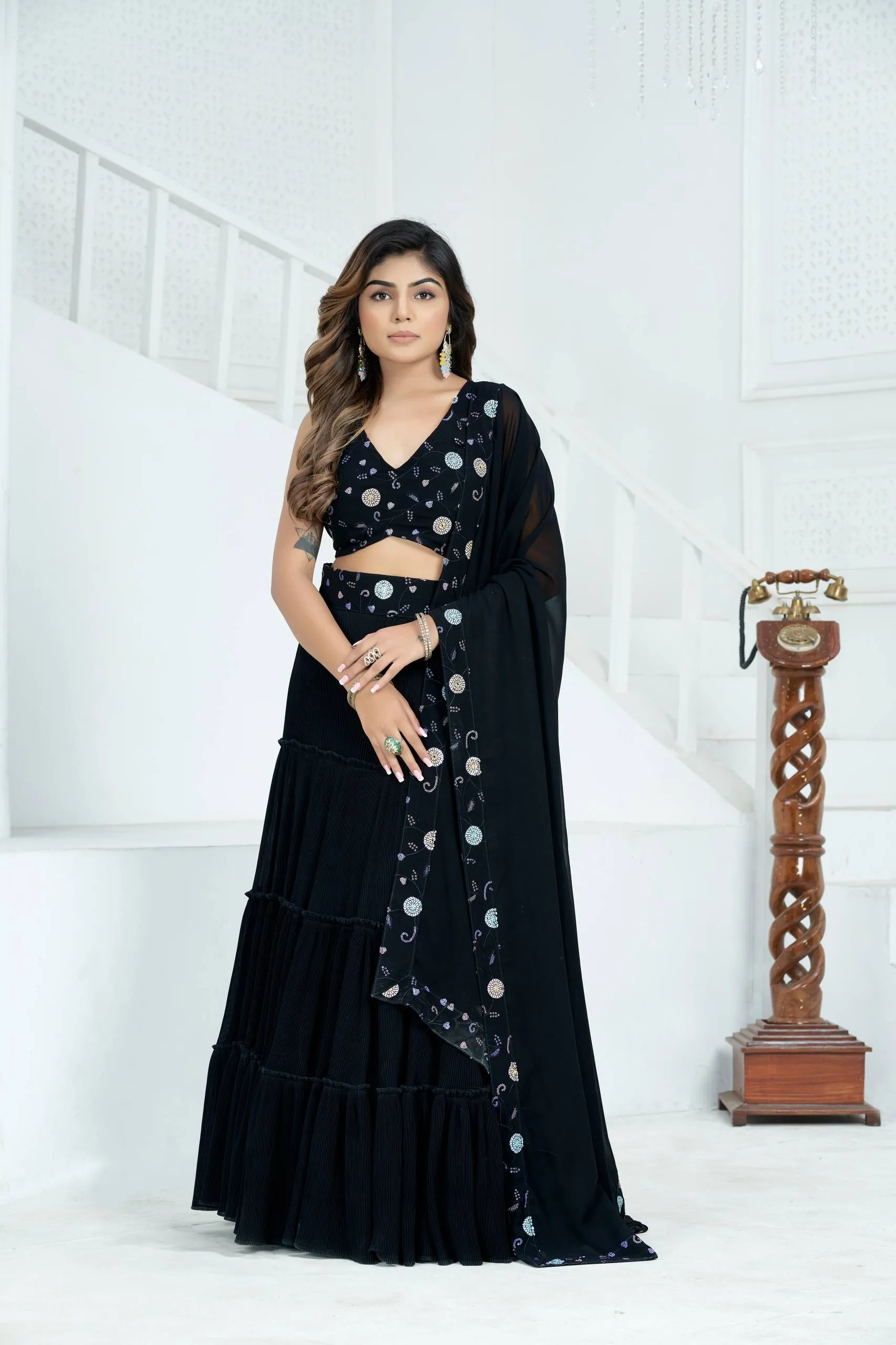 DKT 9236 Blooming Embroidery Party Wear Ruffle Lehenga Choli Wholesale