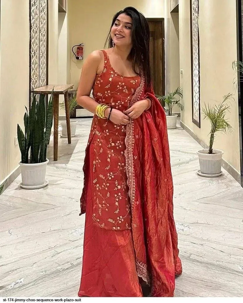 Zarin 06 Chinon Embroidery Work Party Wear Sharara Suit Wholesale