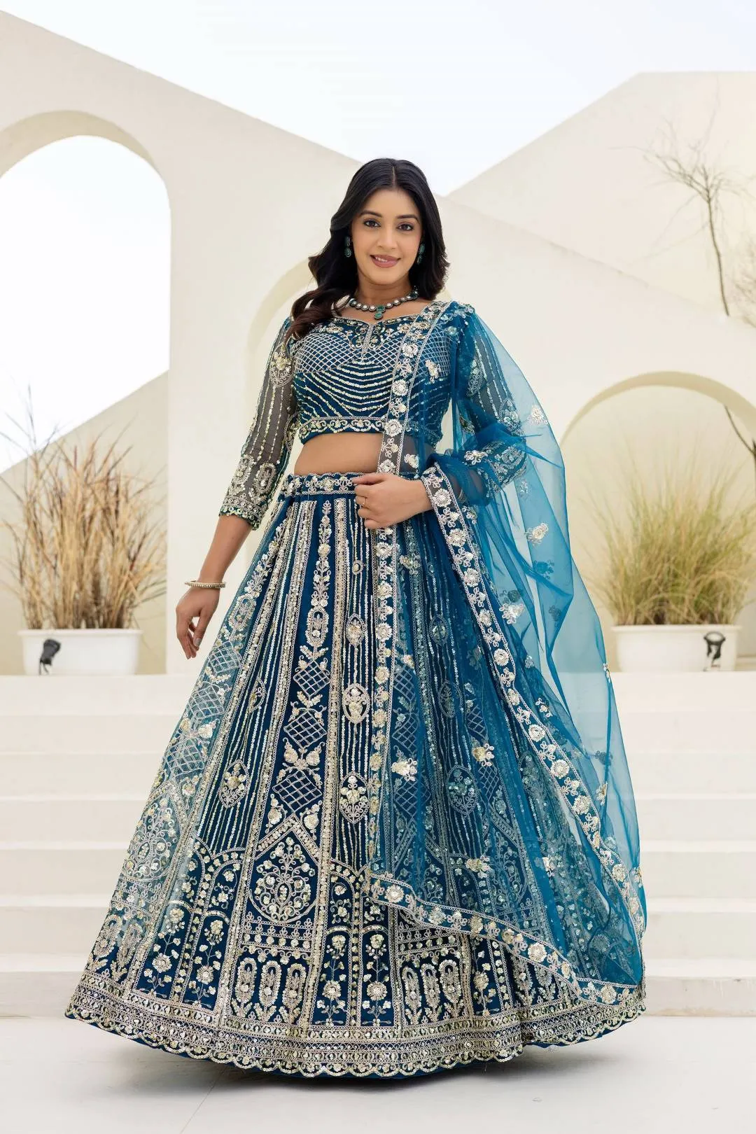 DKT 5164 Net Sequins Embroidery Work Lehenga Choli Wholesale Surat