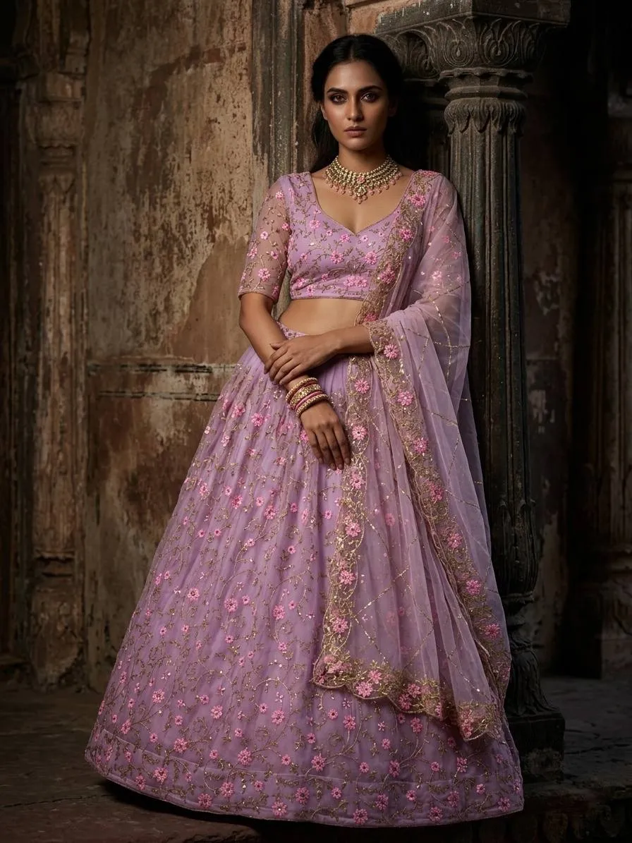 SBD 1702 Net Sequins Embroidery Wedding Wear Lehenga Choli Wholesale Surat