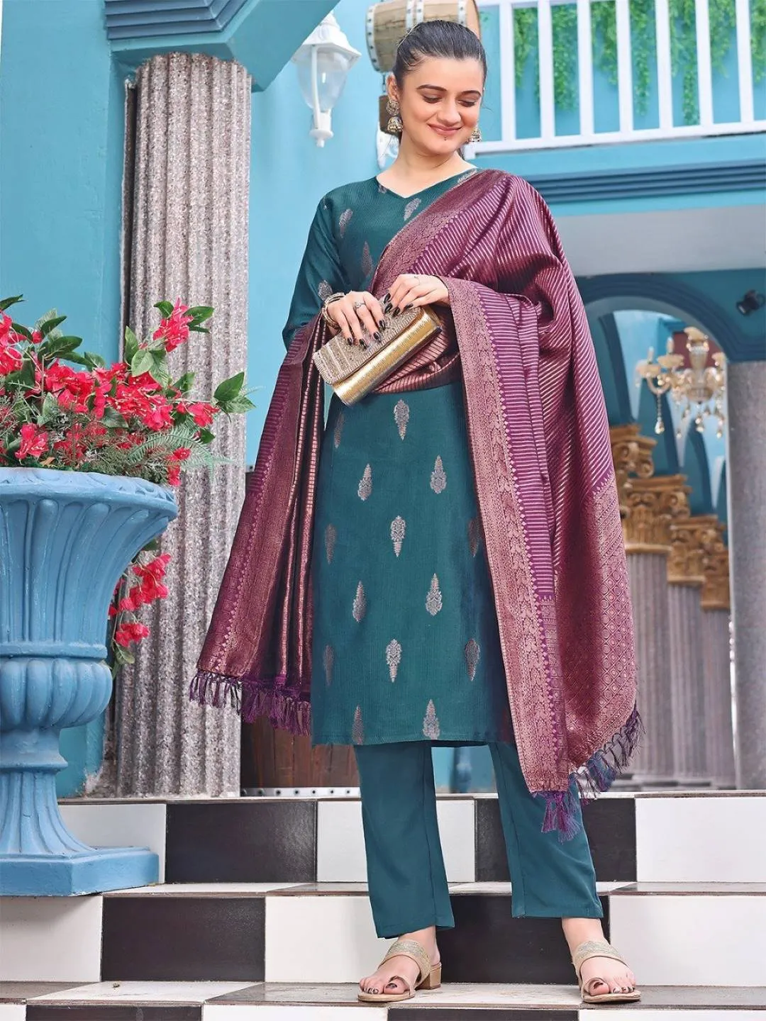 FFD Silk Jacquard Festival Readymade Dress Wholesale Surat
