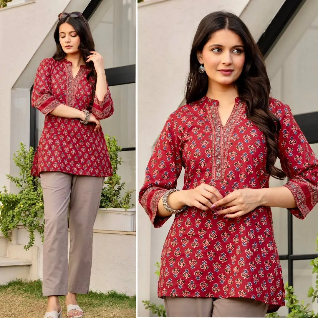 SS2016 Blush Cotton Printed Daily Wear Short Kurti Wholesale Surat
