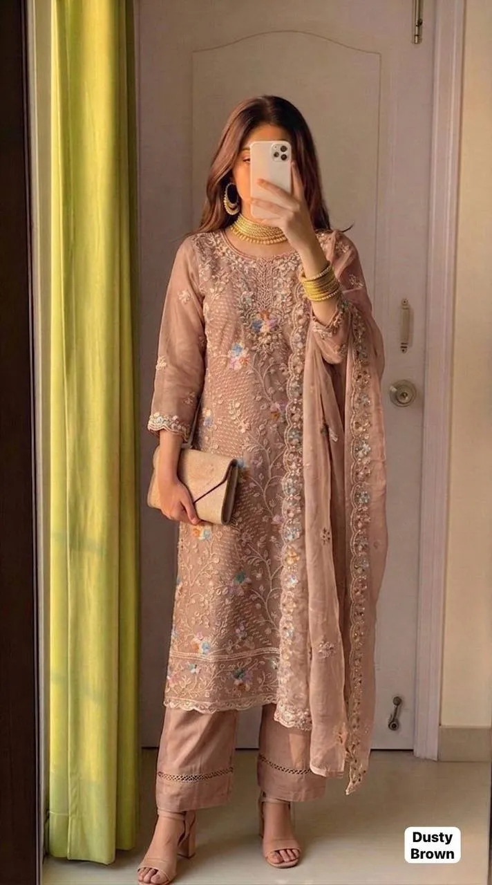SS2016 Anaya Organza Silk Embroidery Festival Readymade Dress Wholesale Surat