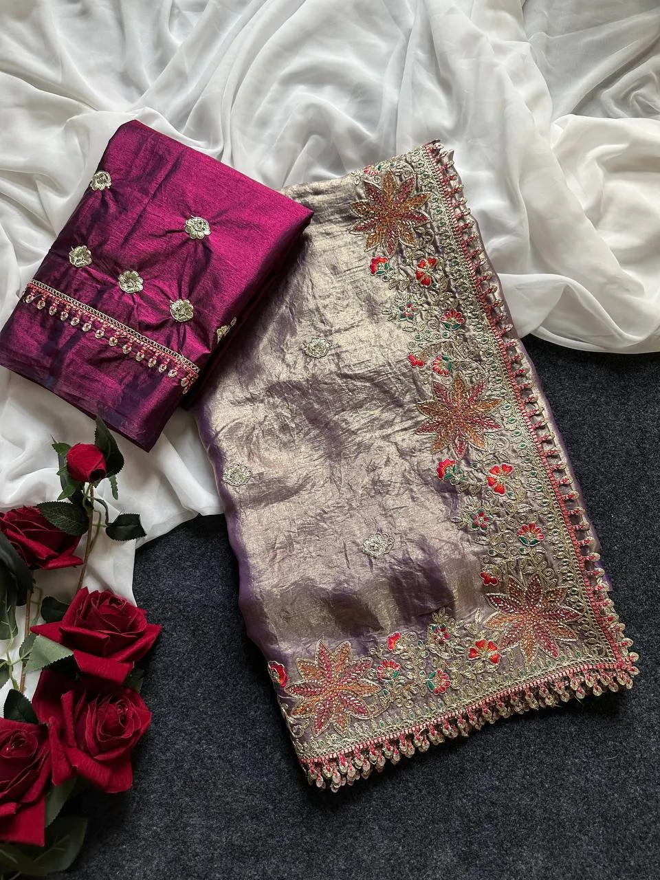 MHV Shirisha Satin Silk Elegant Embroidery Work Saree Wholesale Surat