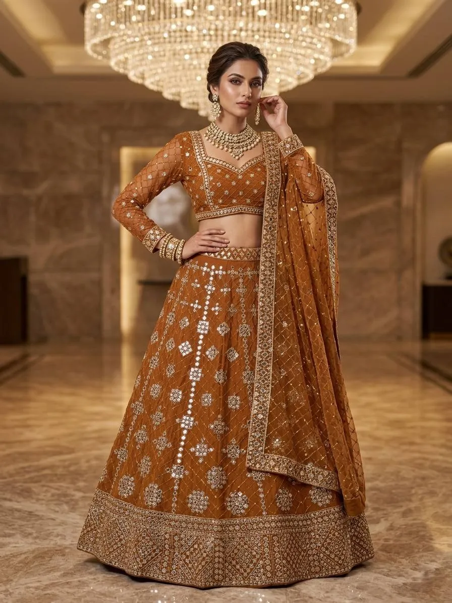 SBD 1708 Georgette Mirror Embroidery Wedding Lehenga Choli Wholesale Surat
