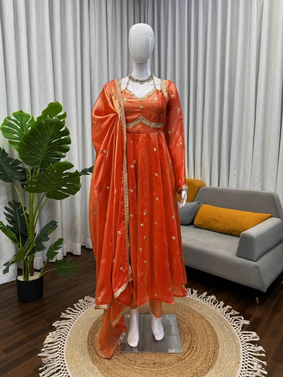 Deepika 5936 Fendy Silk Gorgette Thread Work Gown Wholesale Surat