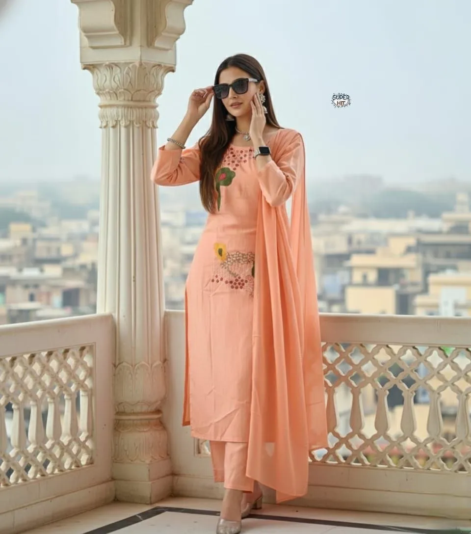 Laxmy Cotton Embroidery Office & Daily Wear Kurti Pant Dupatta Wholesale Surat