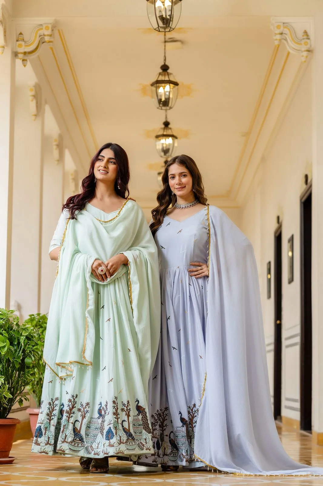 Chinon Silk Embroidery Work Gown with Dupatta Wholesale RRC 43