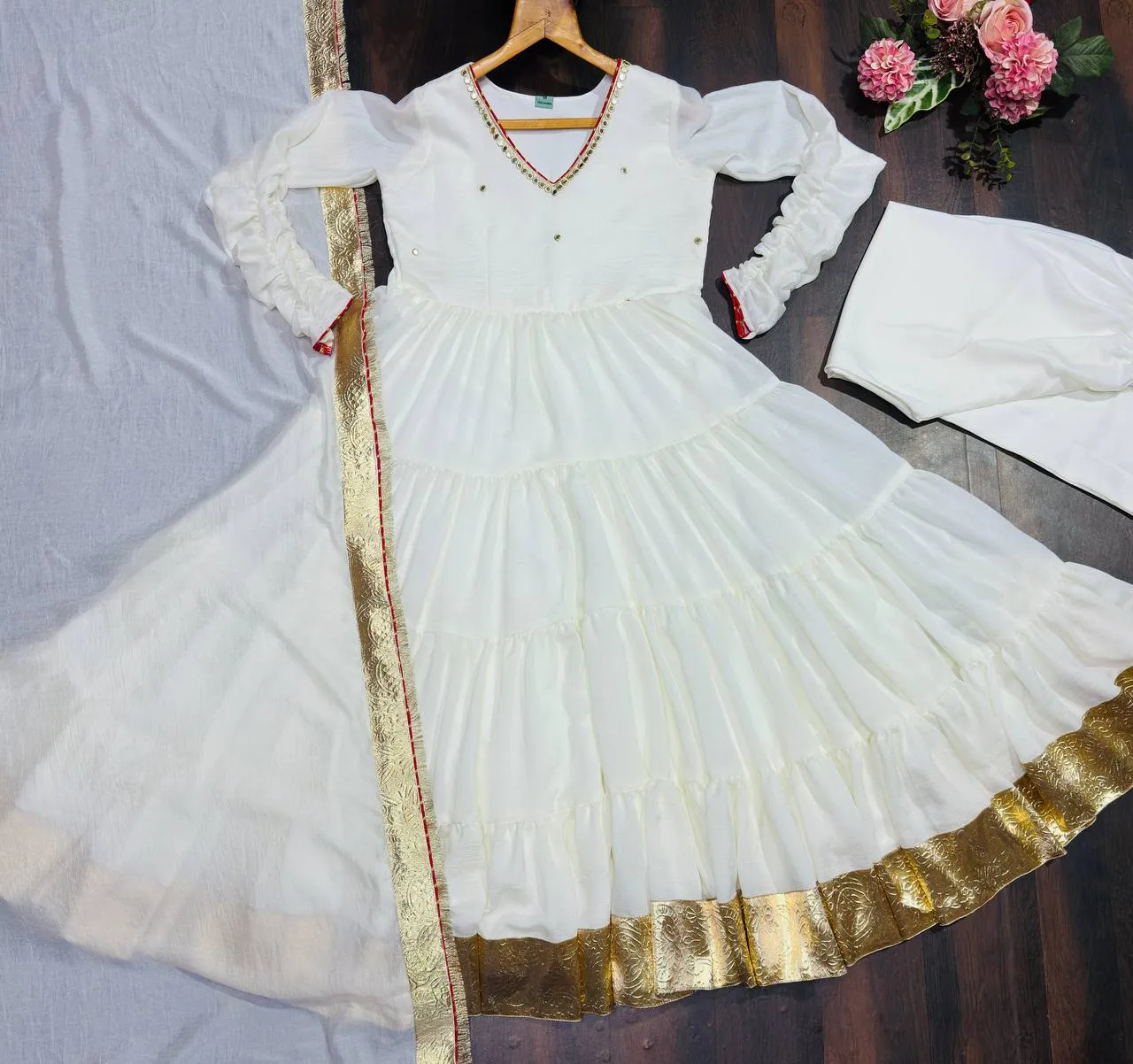 STD 6105 Vichitra Silk Thread Work Anarkali Gown Eid Collection For Woven