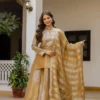 Pure Banarasi Viscose Silk Golden Lehenga Skirt Dupatta Online RRC 44
