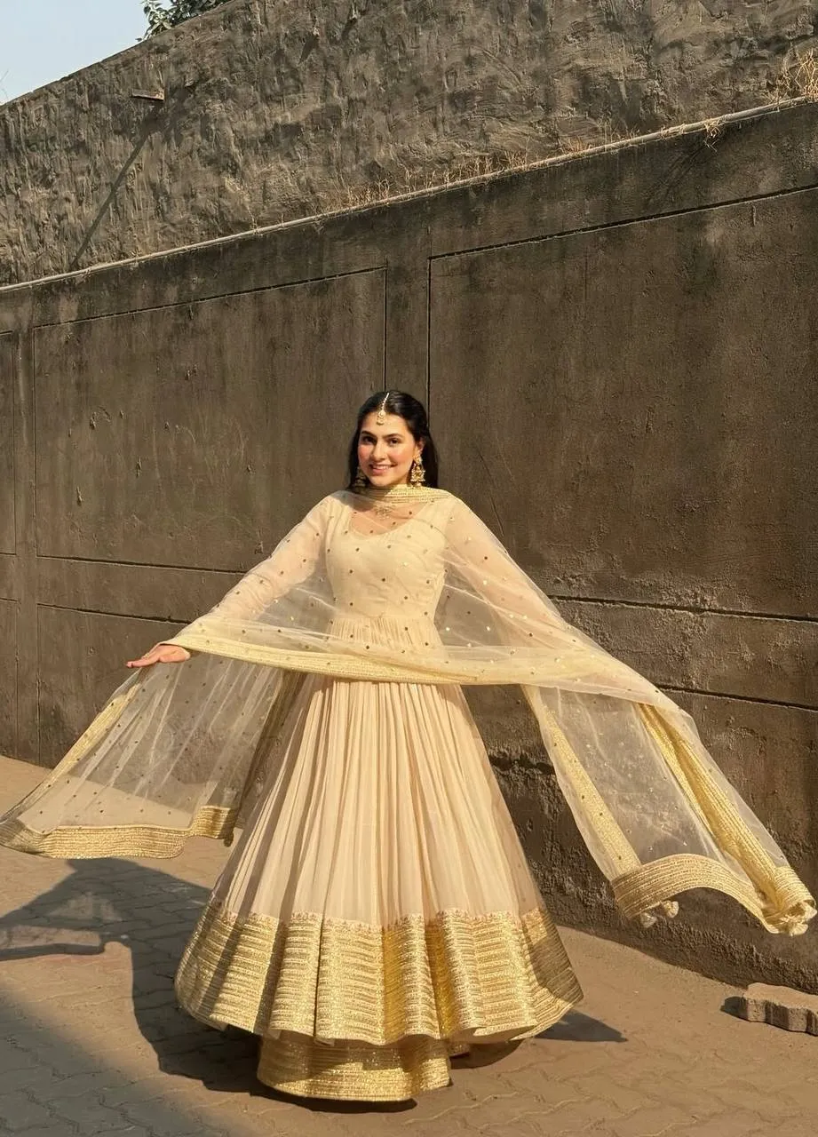 STD 6109 Georgette Zari Embroidery Wedding Anarkali Gown For Woven