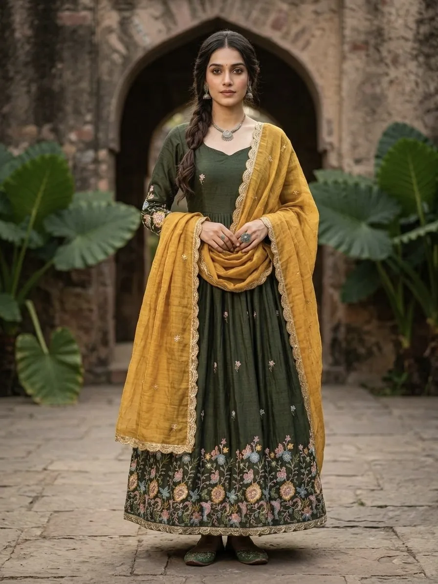 Moni 1262 Fendi Silk Sequins Embroidery Work Gown Wholesale Surat India