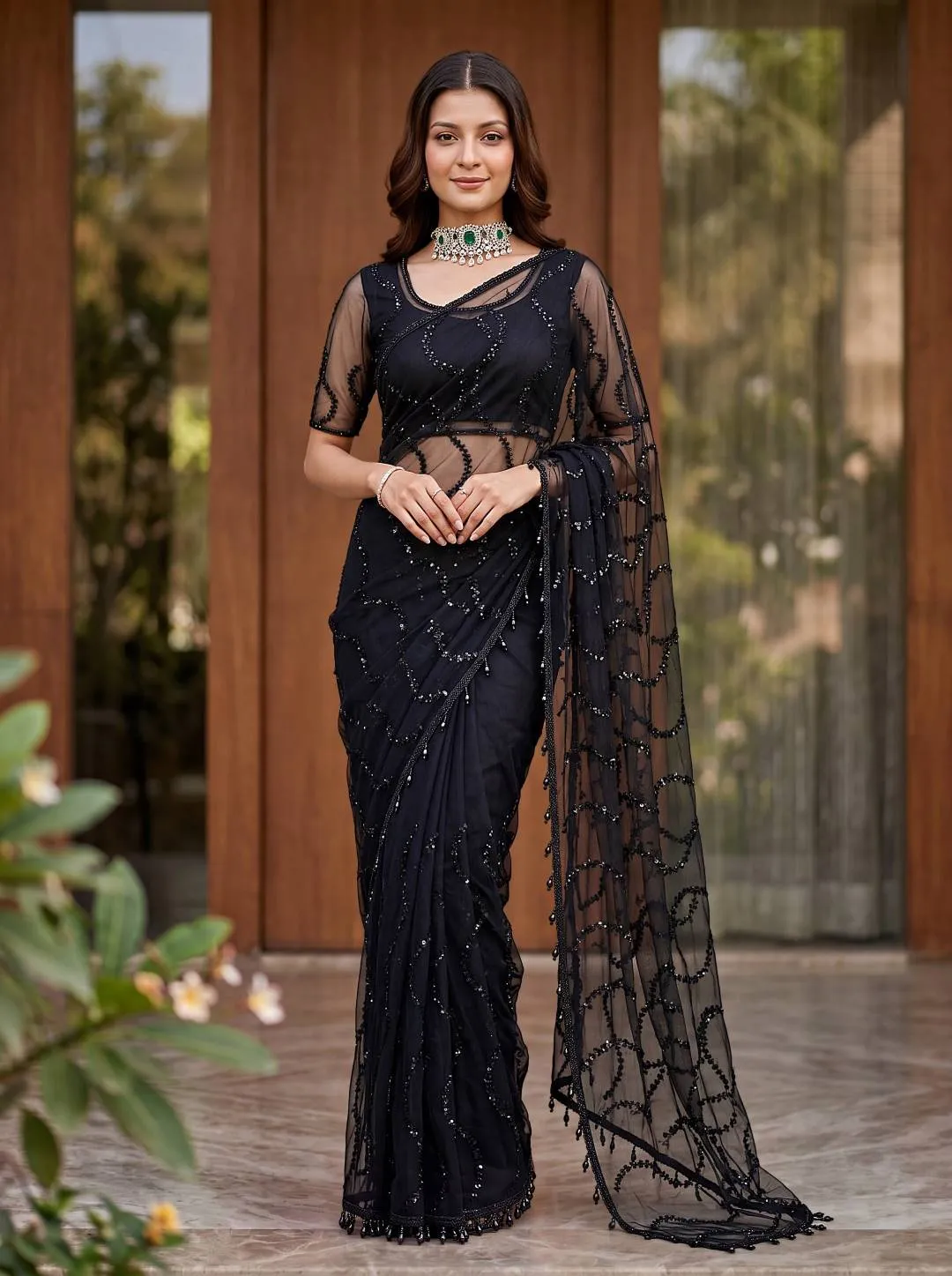 DKT 5173 Net sequence Embroidery Work Party Wear Saree Wholesale Surat