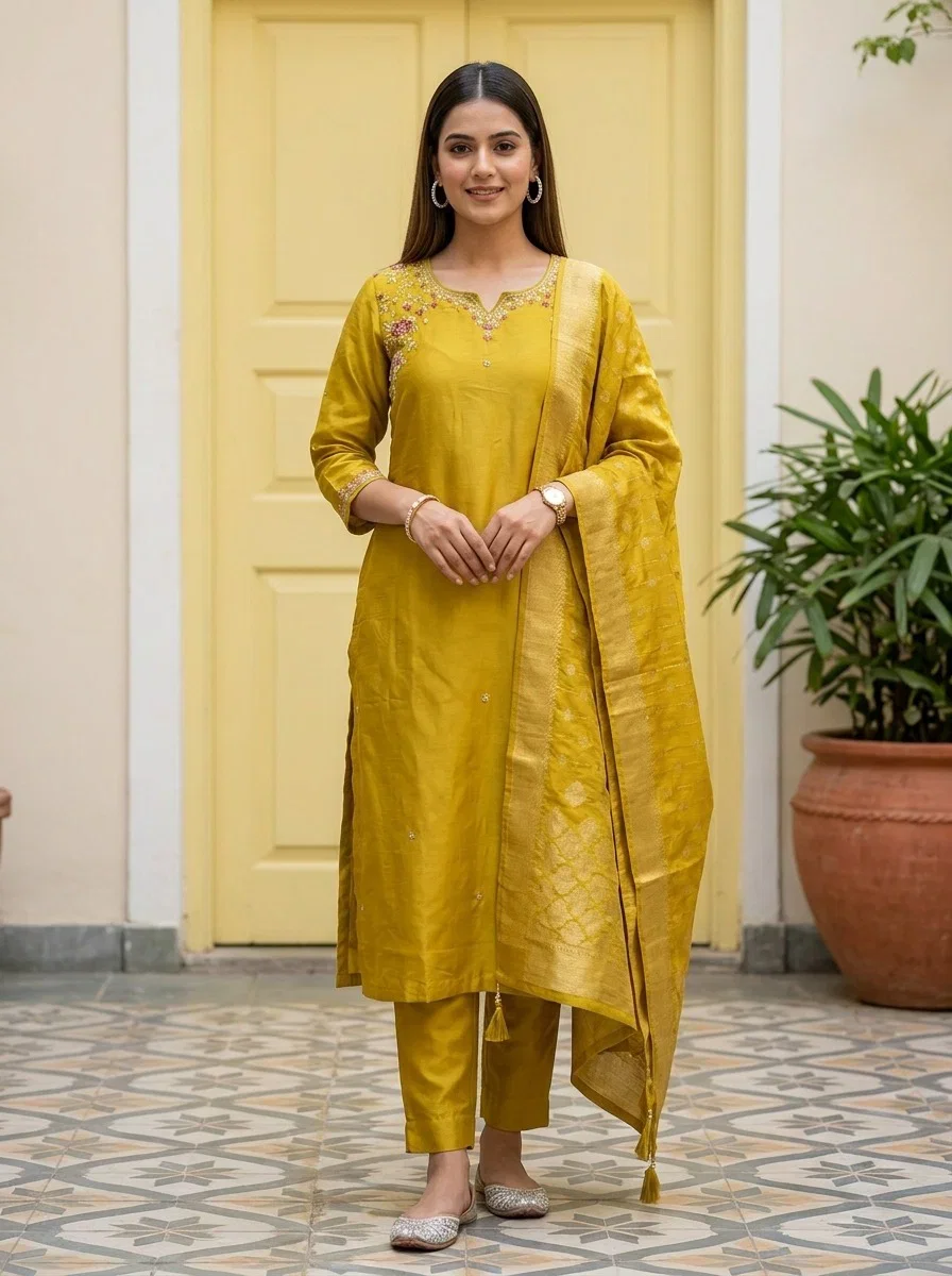 Naisha K 919 Dola Silk With Heavy Worked Kurti With Bottom Dupatta Wholesale