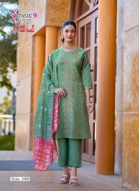Buy Mystic 9 Aakruti Vol 1 Vertican Shimmer Flaired Top With Bottom And Dupatta Wholesale 2026