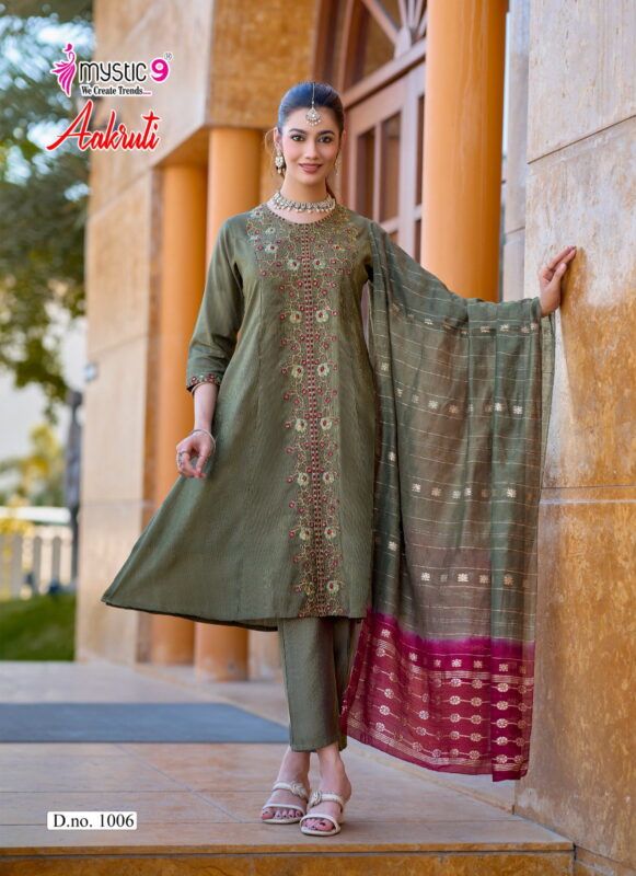 Buy Mystic 9 Aakruti Vol 1 Vertican Shimmer Flaired Top With Bottom And Dupatta Wholesale 2026