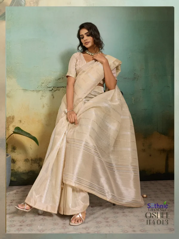 Stylish Sethnic Oshee Flex Tissue Linen Blend Zari Woven Saree Collection Wholesale 2026