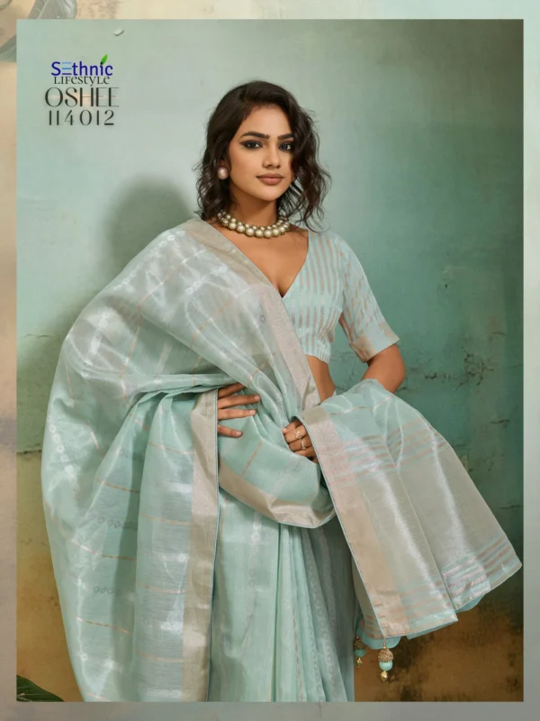 Stylish Sethnic Oshee Flex Tissue Linen Blend Zari Woven Saree Collection Wholesale 2026