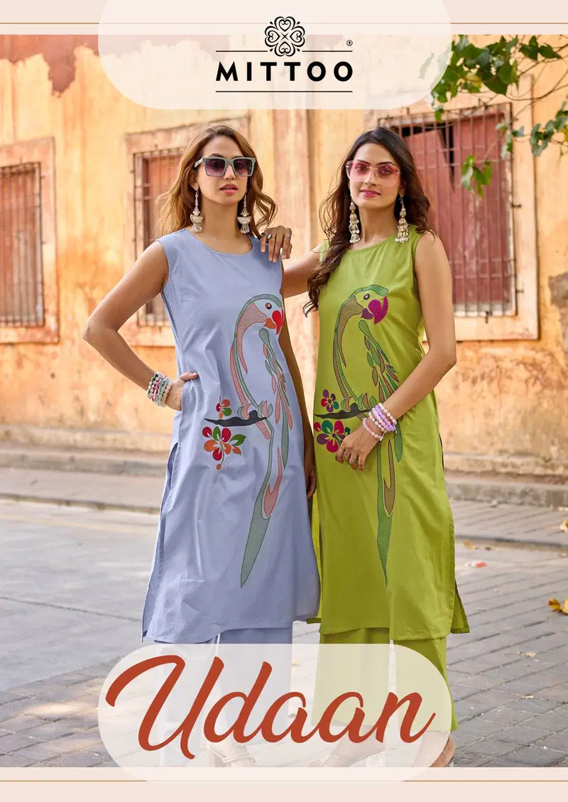 Mittoo Udaan Dhabu Cotton Thread Work Kurti With Bottom Collection Wholesale