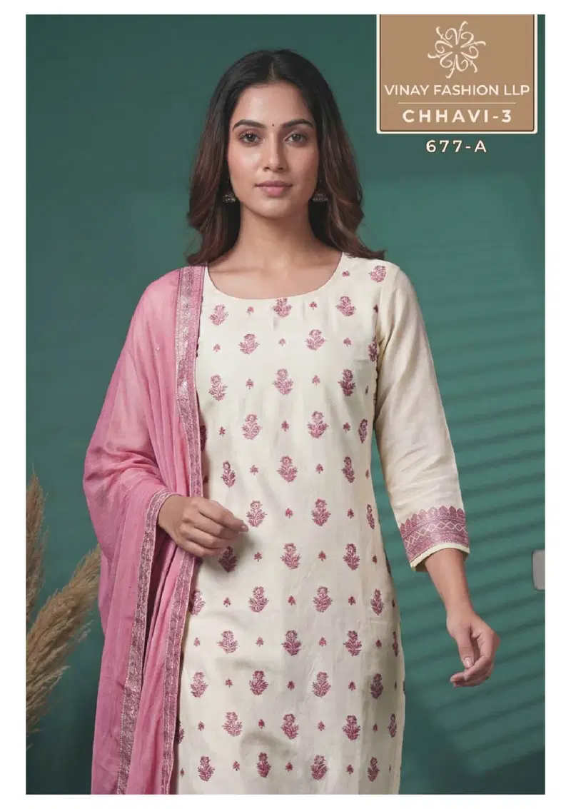 Vinay Kuleesh Chhavi Vol 3 Via Muslin Handworked Salwar Kameez Collection Wholesale