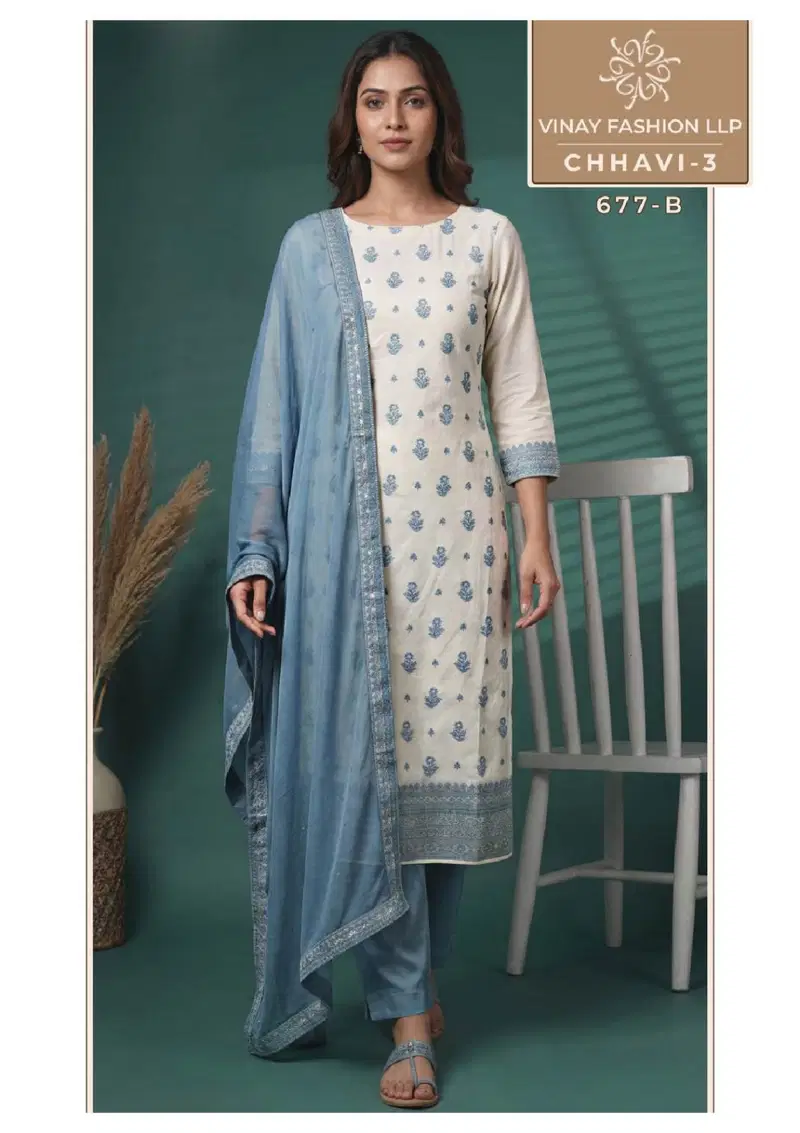 Launching Vinay Kuleesh Chhavi Vol 3 Via Muslin Handworked Salwar Kameez Collection Wholesale 2026