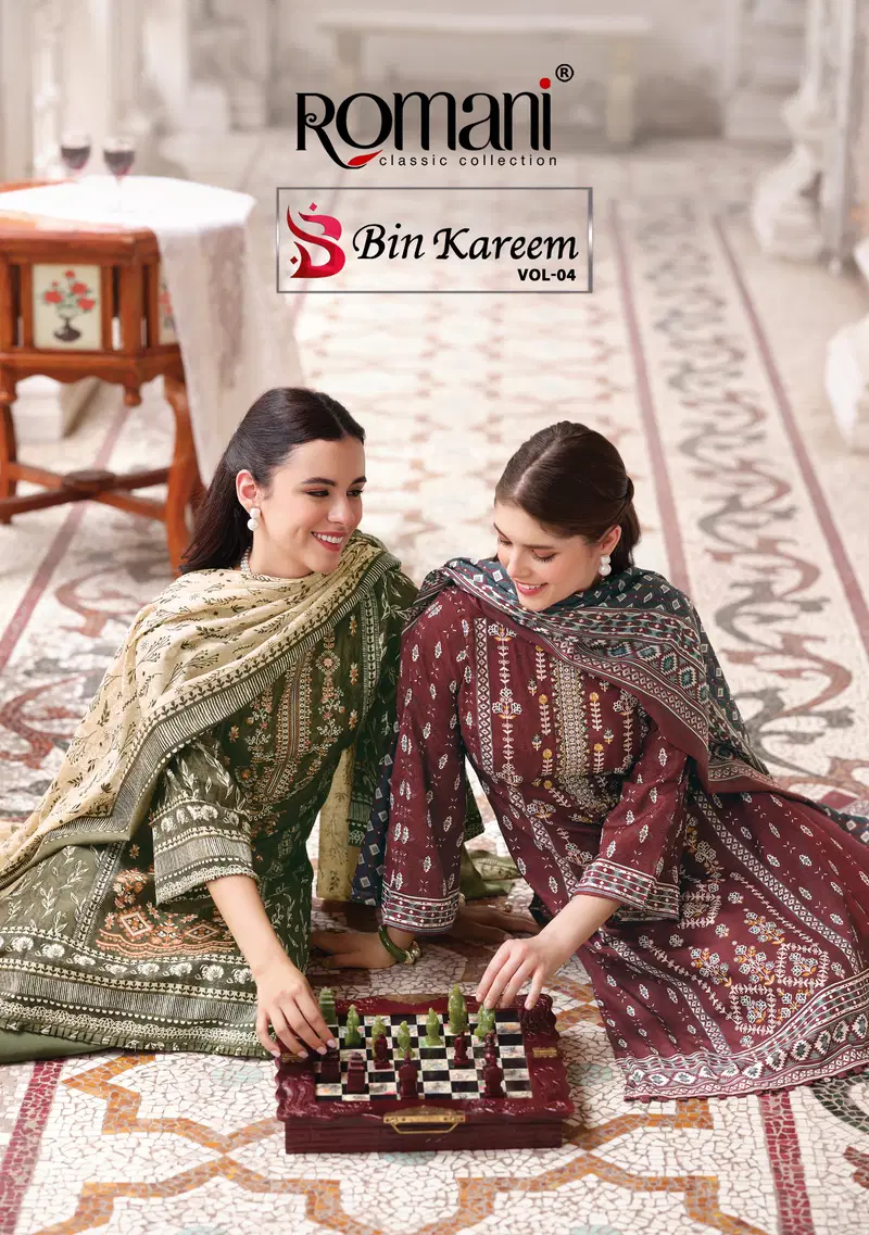 Romani Bin Kareem Vol 04 Cotton Digital Printed With Embroidered Dress Material Wholesale