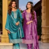 Aanchi Blue Berry Vichitra Silk Embroidered Kurti With Bottom Dupatta Wholesale