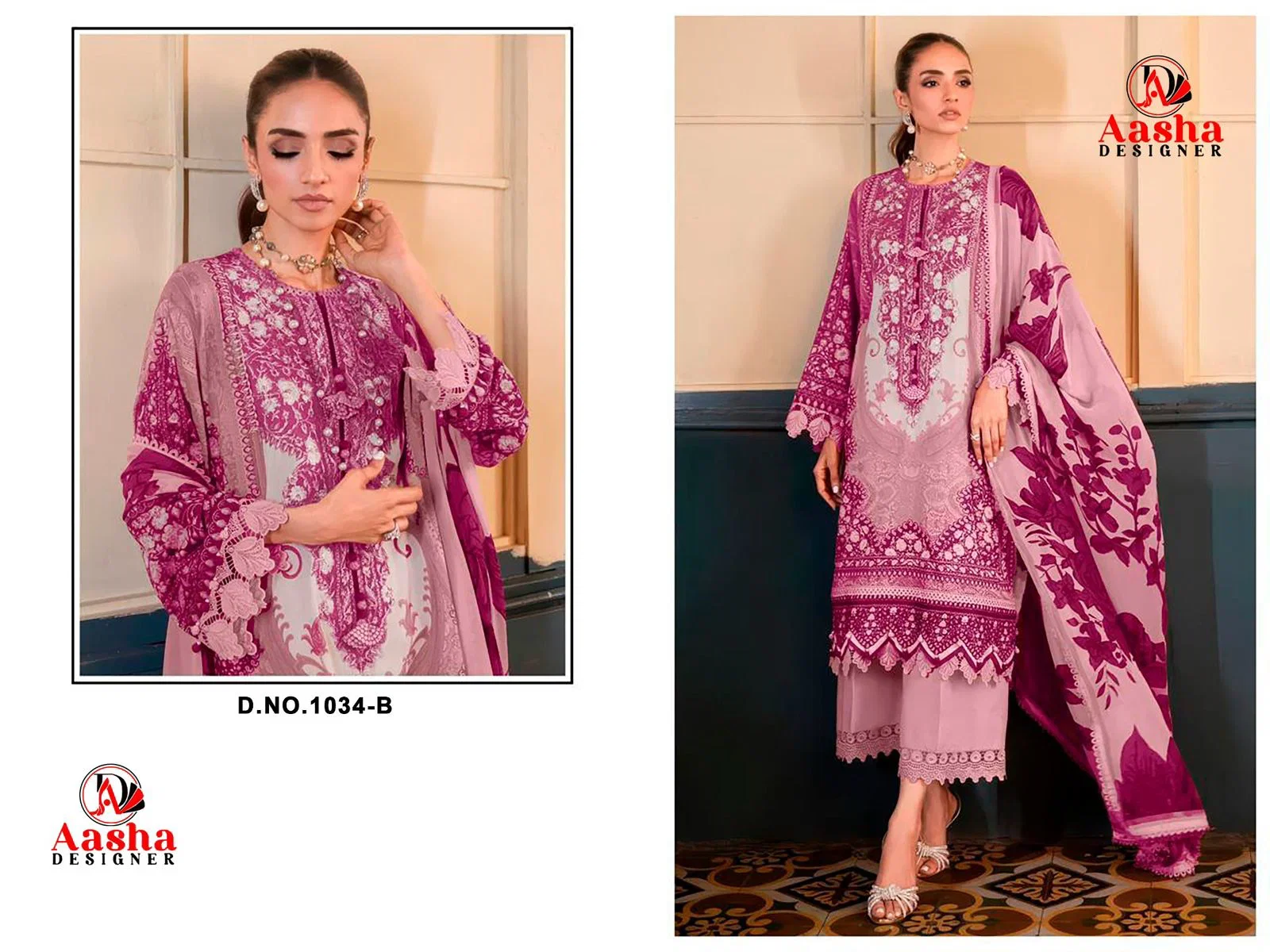 Buy Aasha 1033 And 1034 Chiffon Dupatta Cotton Printed Embroidery Worked Pakistani Salwar Kameez Wholesale 2026