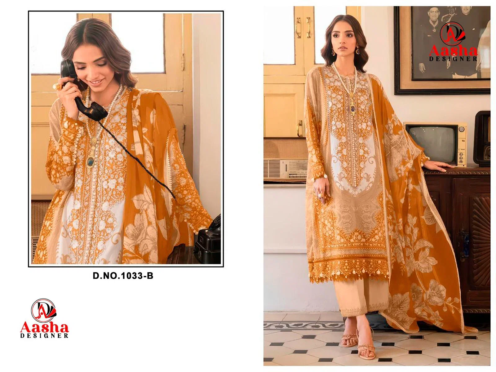 Buy Aasha 1033 And 1034 Chiffon Dupatta Cotton Printed Embroidery Worked Pakistani Salwar Kameez Wholesale 2026