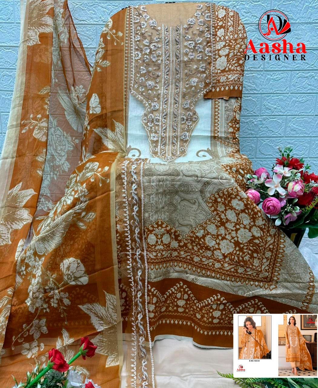 Buy Aasha 1033 And 1034 Chiffon Dupatta Cotton Printed Embroidery Worked Pakistani Salwar Kameez Wholesale 2026