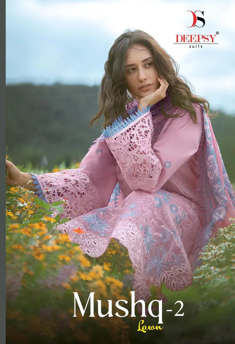Deepsy Mushq 2 Lawn Chiffon Dupatta Cotton Embroidered Salwar Kameez Collection Wholesale