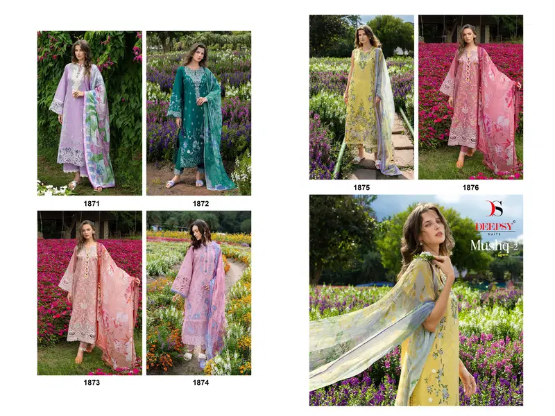Buy Deepsy Mushq 2 Lawn Chiffon Dupatta Cotton Embroidered Salwar Kameez Collection Wholesale 2026