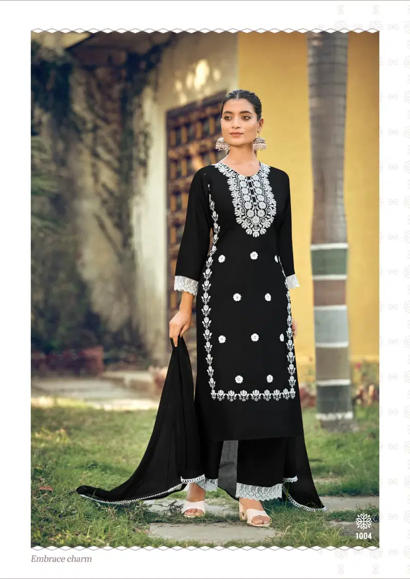 Stylish Woodee White Lotus Vol 3 Rayon Thread Worked Kurti With Bottom Dupatta Wholesale 2026