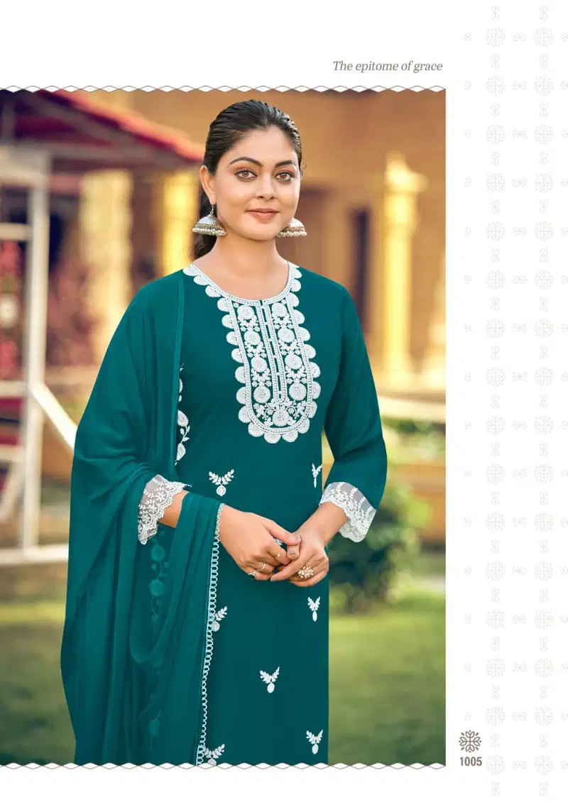 Stylish Woodee White Lotus Vol 3 Rayon Thread Worked Kurti With Bottom Dupatta Wholesale 2026