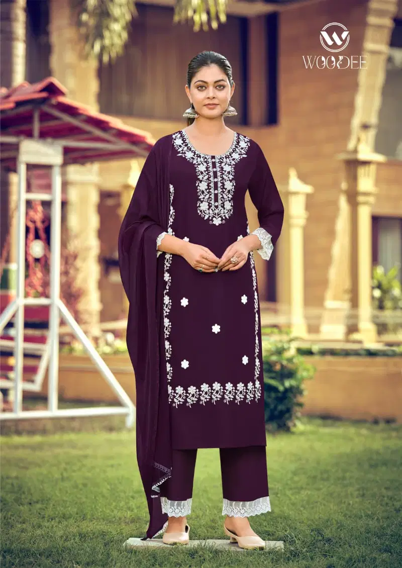 Stylish Woodee White Lotus Vol 3 Rayon Thread Worked Kurti With Bottom Dupatta Wholesale 2026