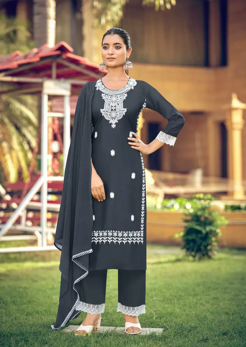 Stylish Woodee White Lotus Vol 3 Rayon Thread Worked Kurti With Bottom Dupatta Wholesale 2026
