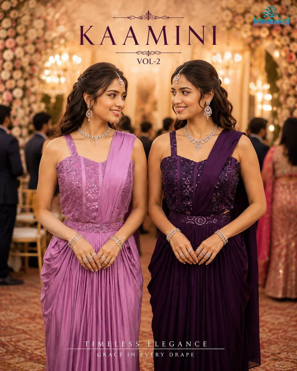 Mrudangi Kaamini Vol 2 Lycra Designer Gown Concept Readymade Saree Collection Wholesale