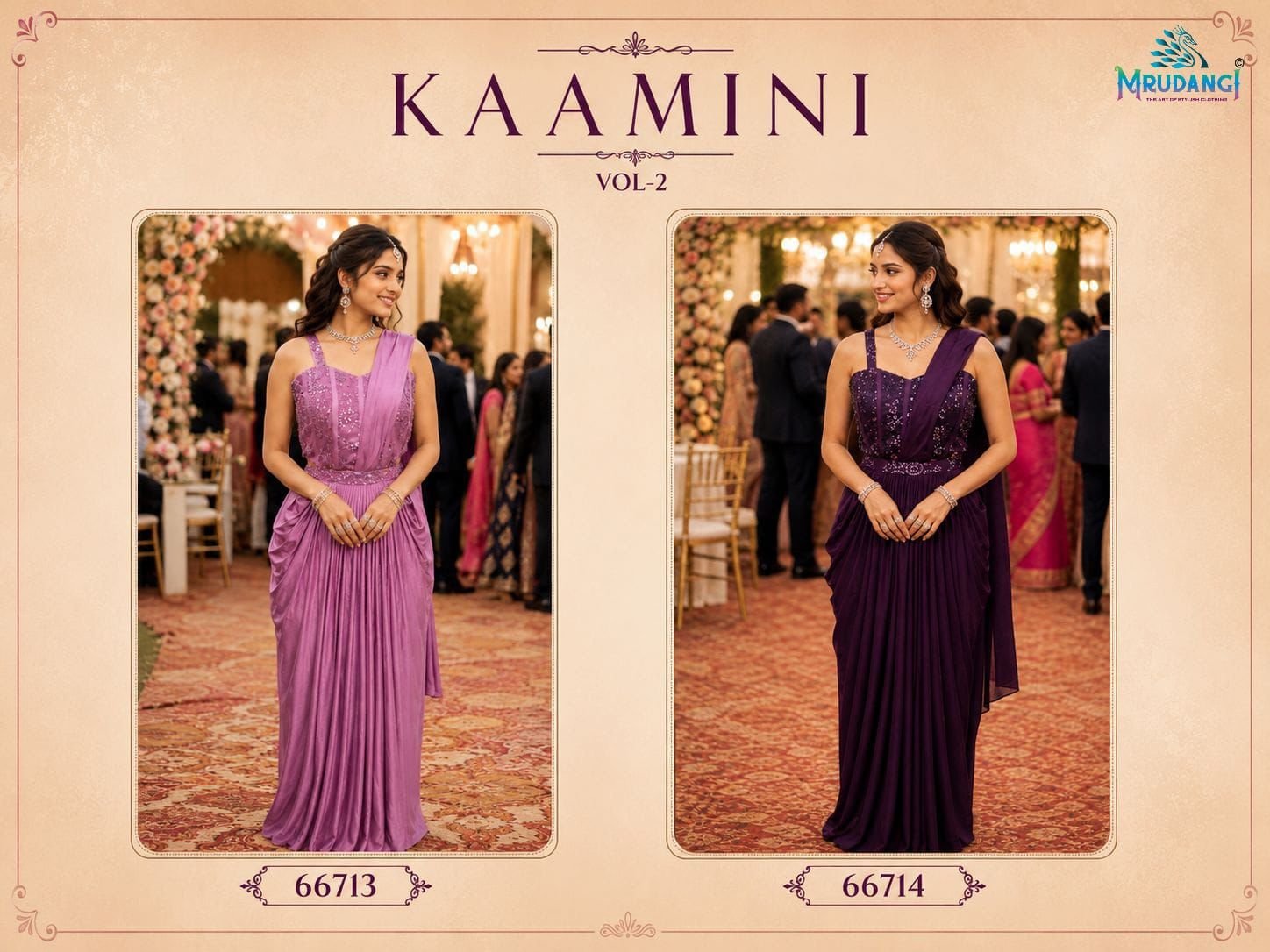 Buy Mrudangi Kaamini Vol 2 Lycra Designer Gown Concept Readymade Saree Collection Wholesale 2026