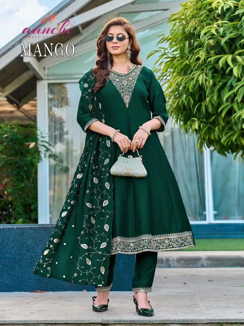 Latest Aanchi Mango Vichitra Silk Embroidered Kurti With Bottom Dupatta Wholesale 2026