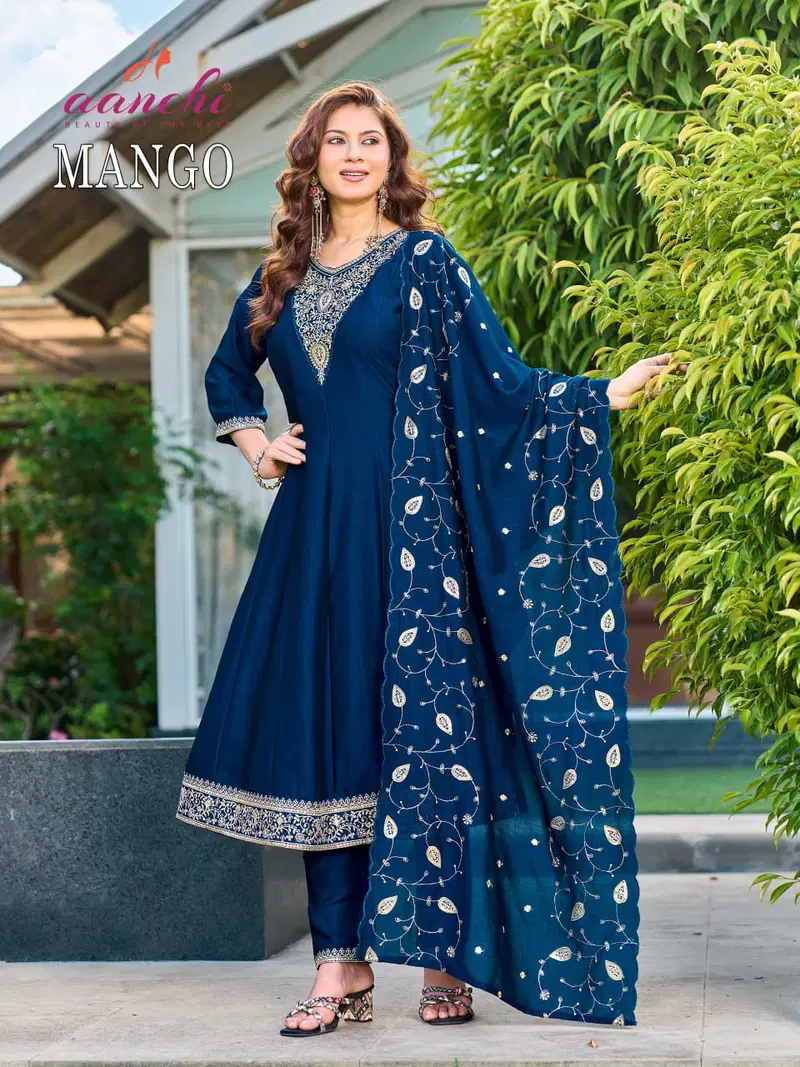 Latest Aanchi Mango Vichitra Silk Embroidered Kurti With Bottom Dupatta Wholesale 2026