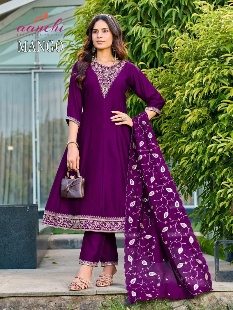Latest Aanchi Mango Vichitra Silk Embroidered Kurti With Bottom Dupatta Wholesale 2026