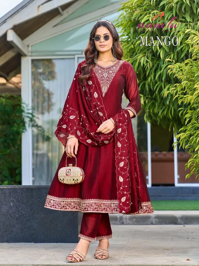 Latest Aanchi Mango Vichitra Silk Embroidered Kurti With Bottom Dupatta Wholesale 2026