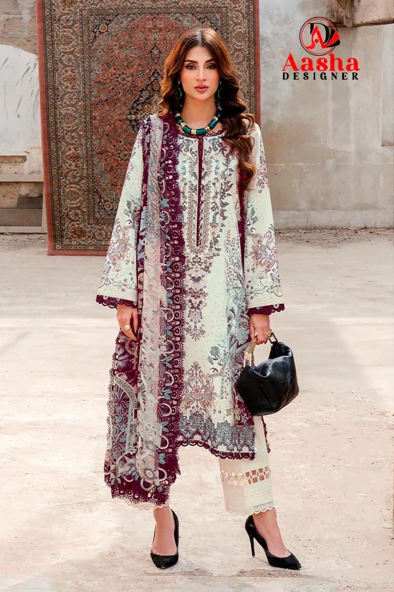 Aasha 1216 A And B Chiffon Dupatta Cotton Printed Salwar Kameez Collection Wholesale
