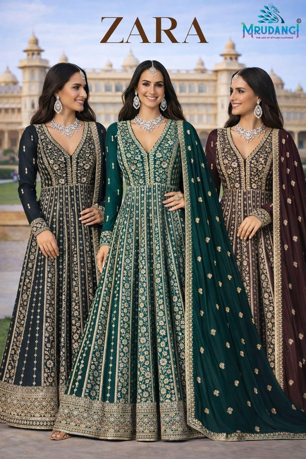 Mrudangi Zara Chinon Silk Embroidered Gown With Dupatta Wholesale