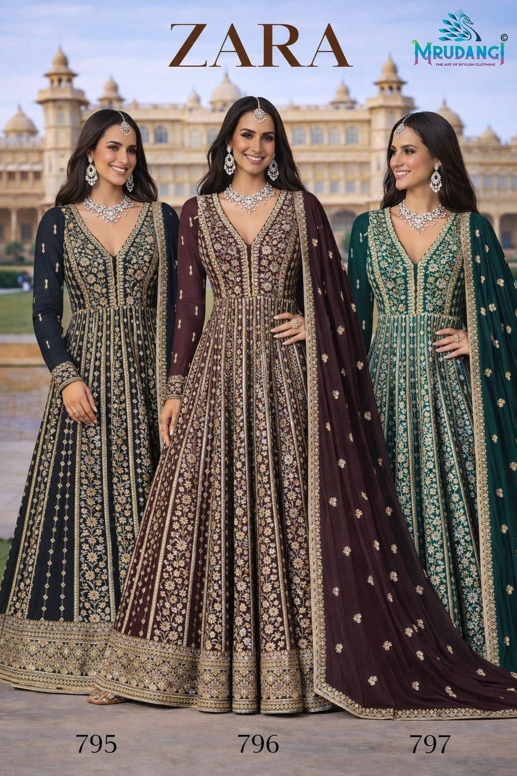 Beautiful Mrudangi Zara Chinon Silk Embroidered Gown With Dupatta Wholesale 2026