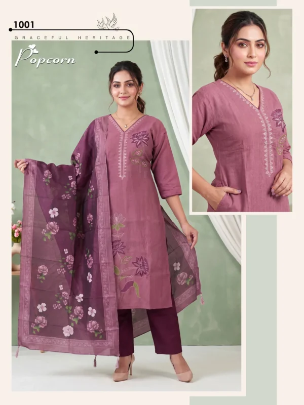 Stylish Popcorn Vol 8 Vertican Plain Embroidery Worked Kurti Set Collection Wholesale 2026