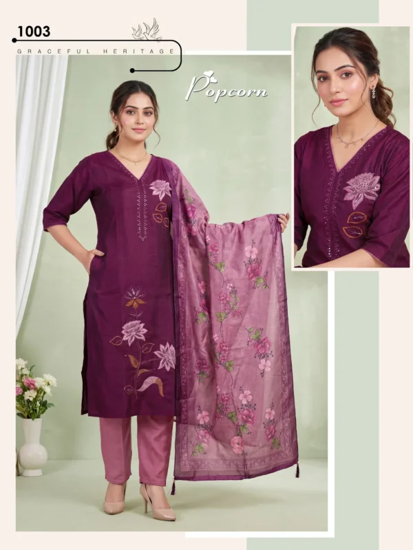 Stylish Popcorn Vol 8 Vertican Plain Embroidery Worked Kurti Set Collection Wholesale 2026