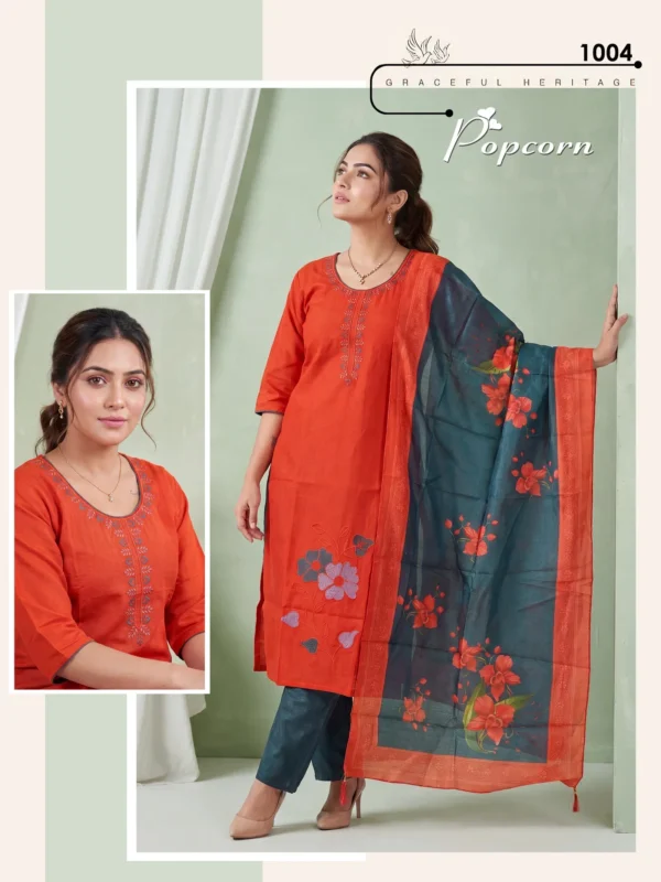 Stylish Popcorn Vol 8 Vertican Plain Embroidery Worked Kurti Set Collection Wholesale 2026