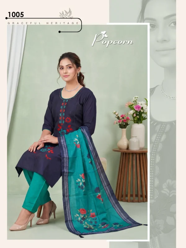 Stylish Popcorn Vol 8 Vertican Plain Embroidery Worked Kurti Set Collection Wholesale 2026